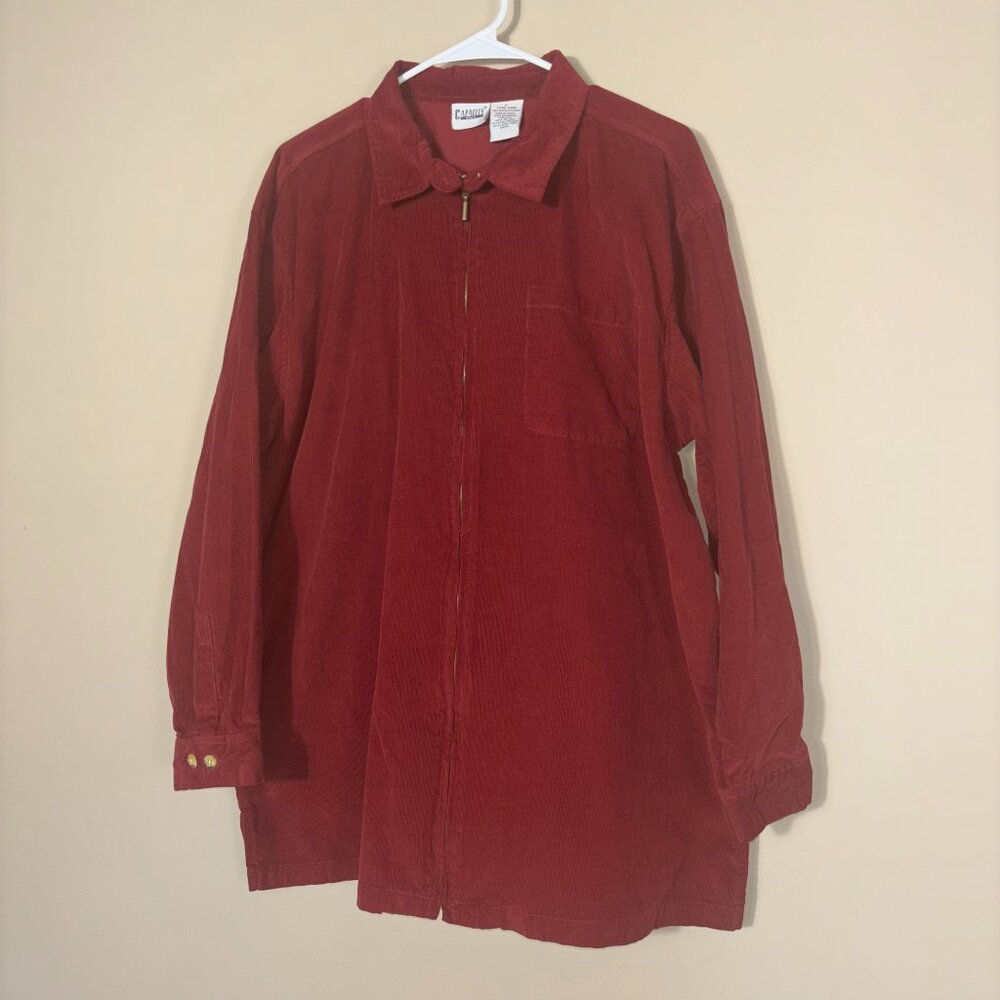 Capacity Woman Red Corduroy Jacket with Brass Zip-Up Closure - Size 2X